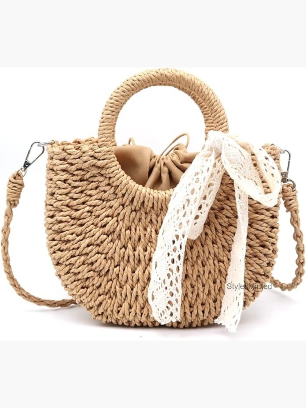 Natural Straw Handwoven Clutch Tote Crossbody Bag Summer Beach Purse - Picture 1 of 7